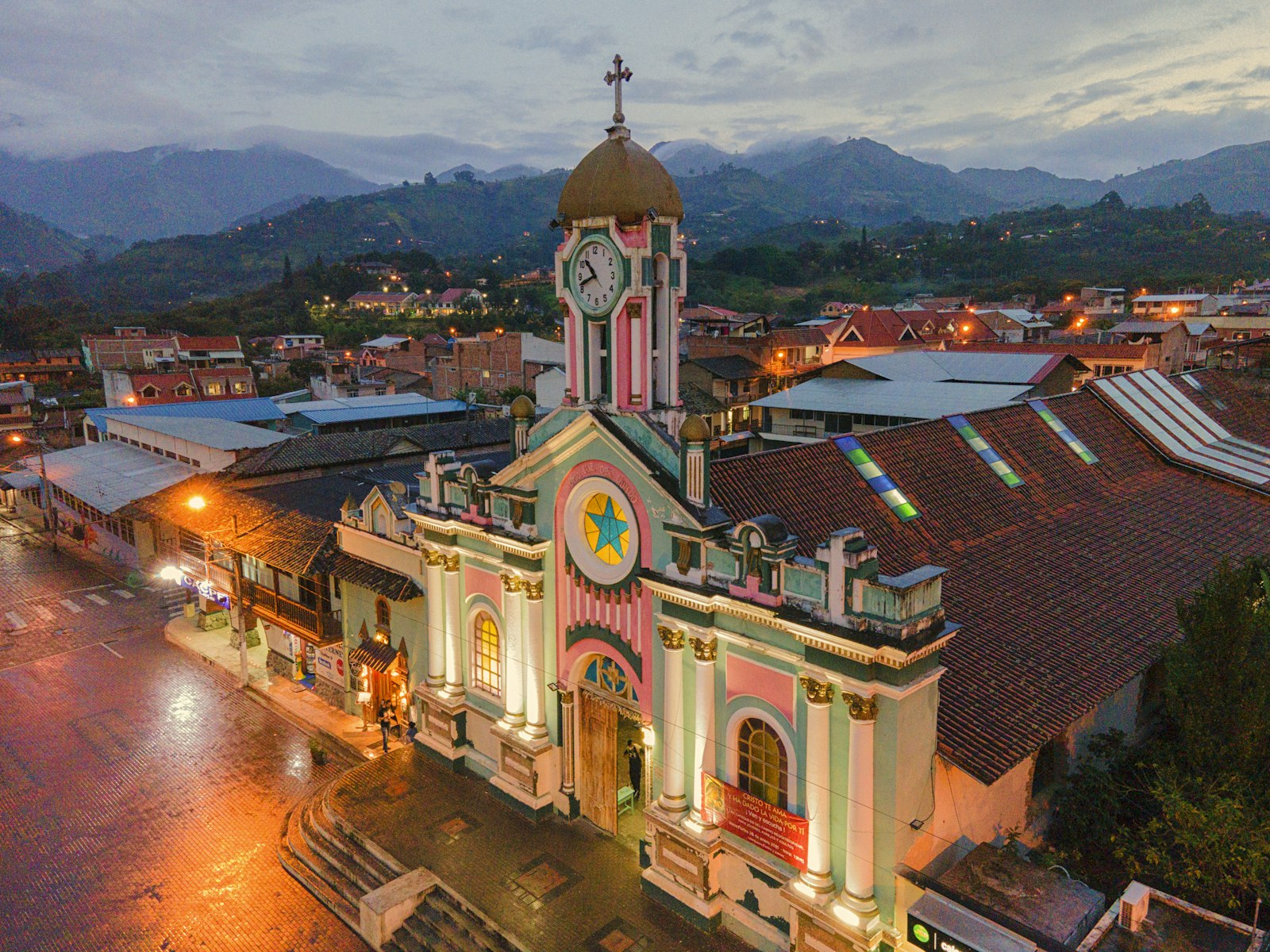 Ecuadorian residential architecture at dusk